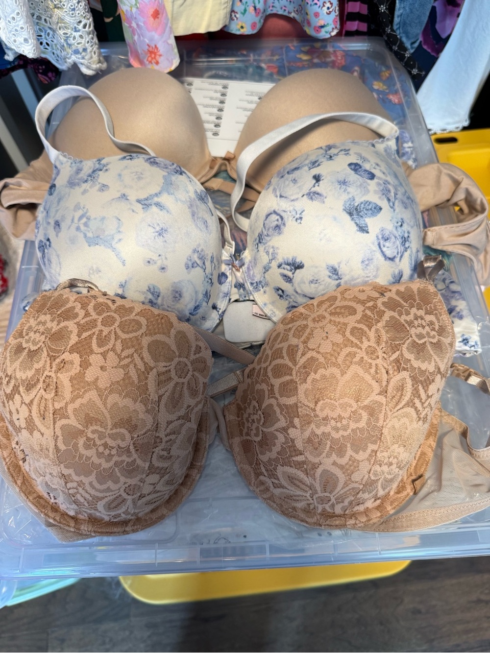 Victoria’s Secret Bra Bundle 38C Floral Lace Neutral Blue Preloved